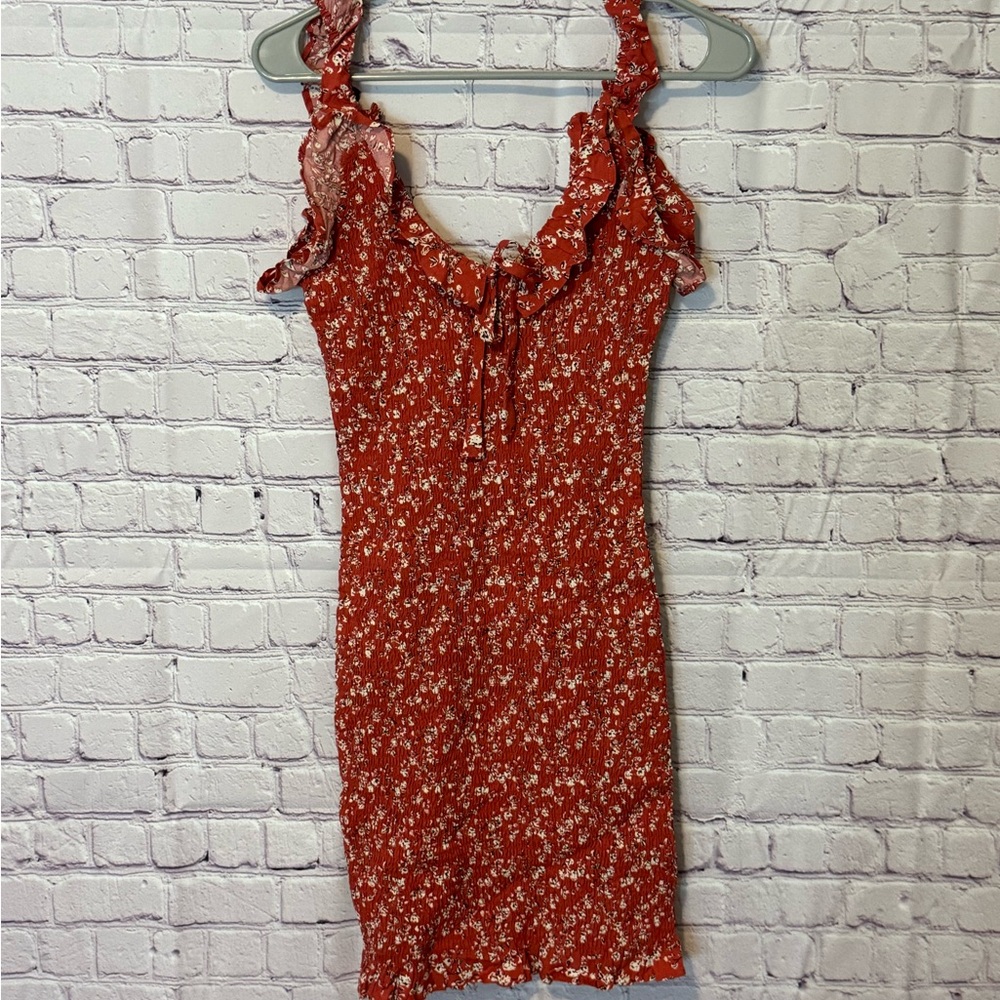 Japna Red-Orange Ruffled Bodycon Mini Dress